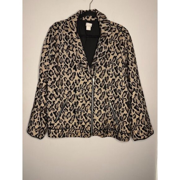 Chico's Jackets & Blazers - Chico's Women Jacket Size 2, US 12, L, Leopard Moto Jacquard Animal Print Edgy